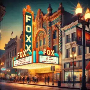 Image of the iconic Fox Theater in Bakersfield, capturing its vibrant nightlife and historical charm.