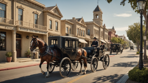 an image capturing the historical essence of Chula Vista, CA. Including a vintage street scene with Victorian architecture, a horse-drawn carriage, and residents in early 20th-century attire.