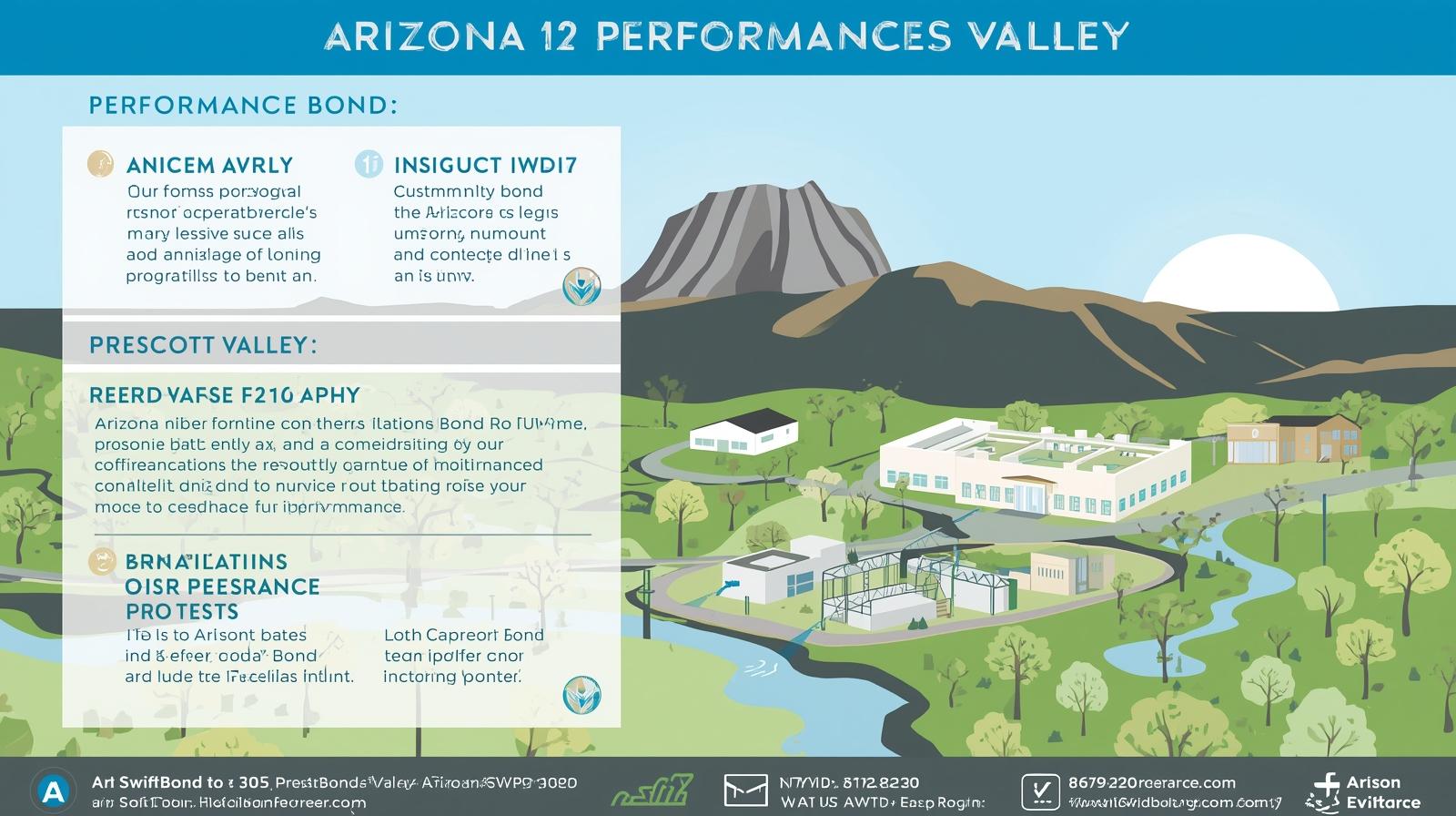 Illustrated guide to Prescott Valley performance bonds featuring bond benefits, processes, and local compliance details.