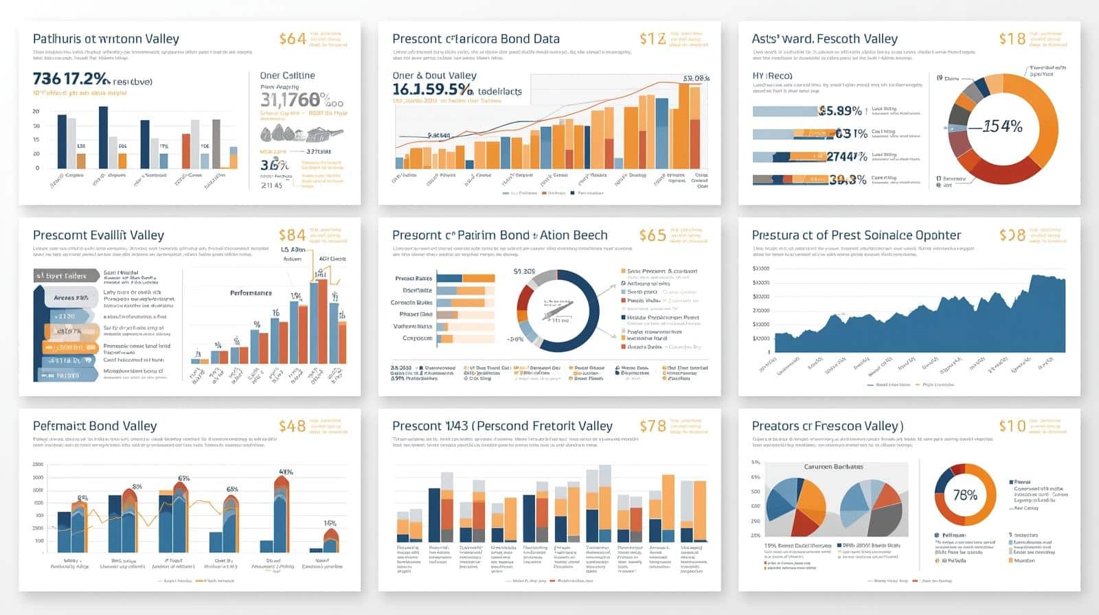 Infographic displaying Prescott Valley bond data with charts, graphs, and performance metrics.
