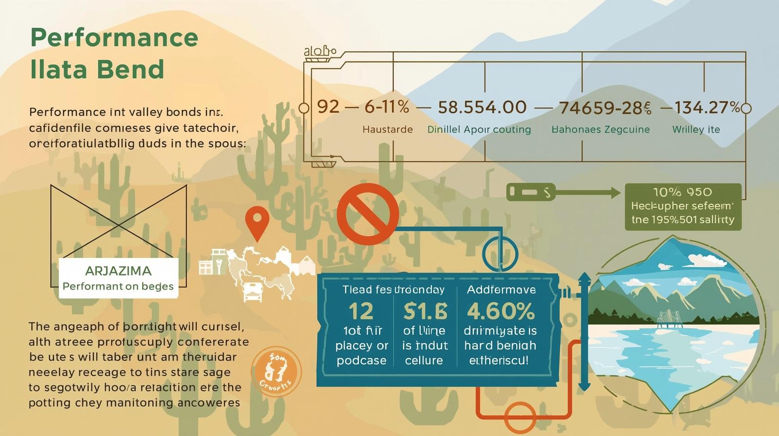Visual overview of performance bonds in Prescott Valley with desert-themed illustrations and financial statistics.