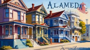 Colorful Victorian houses in Alameda, California, representing the city’s charm and architectural heritage, which rely on reliable construction practices supported by performance and payment bonds.