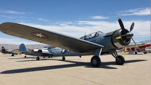 an image showcasing the iconic March Field Air Museum in Moreno Valley, CA. Include vintage aircraft, interactive exhibits, and a vast outdoor display area with aircrafts on static display.