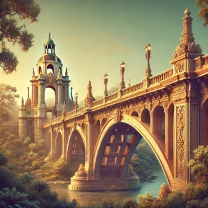 an image of the iconic Colorado Street Bridge in Pasadena, showcasing its elegant arches, intricate detailing, and surrounding lush greenery. Capture the historical landmark's beauty and significance in the city's landscape.