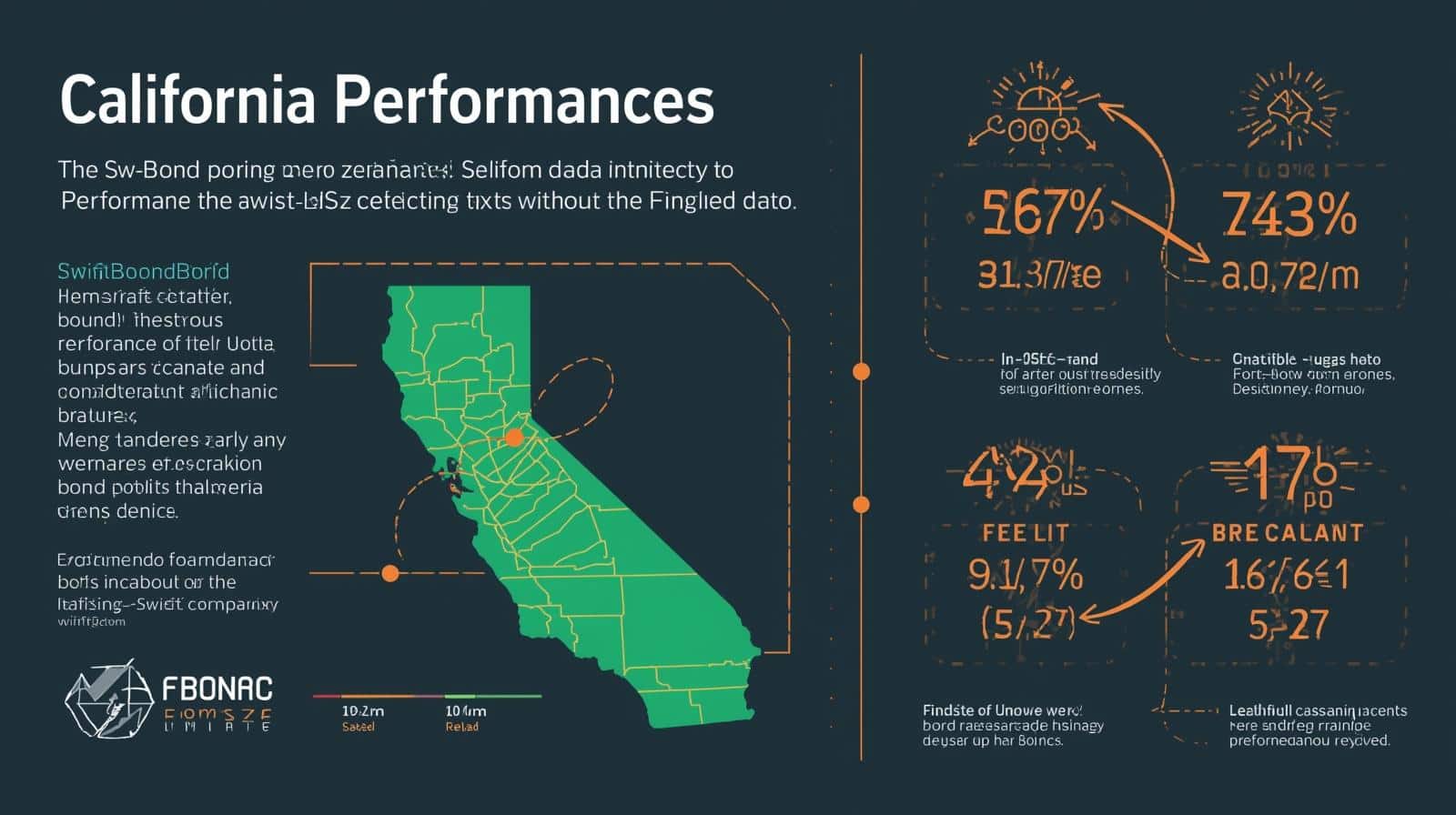 Dark infographic with a California map showing Folsom bond statistics and performance results.