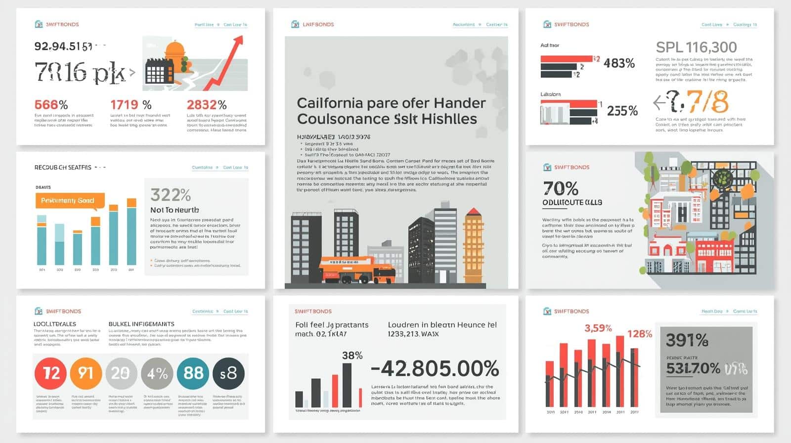 Illustrated infographic with cityscape elements and bond-related data for La Habra, California.