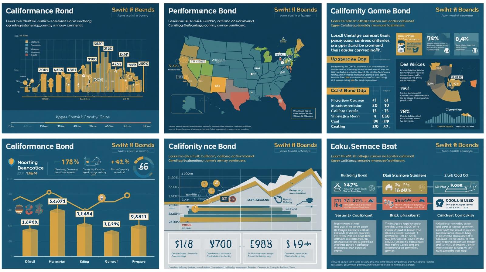 Infographic displaying California bond performance data with charts, graphs, and state comparisons.