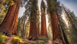 an image showcasing the beautiful landscape of Sequoia National Forest, with towering sequoia trees, winding hiking trails, and stunning mountain views, to highlight one of the top attractions in Porterville, CA.