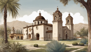 The historic San Gabriel Mission in California, with its iconic Spanish-style architecture and serene landscape. A cultural landmark reflecting the city’s rich heritage and historical significance.