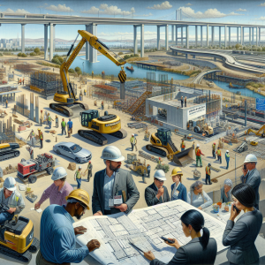 Construction workers on a Chico, California job site with an excavator, demonstrating the importance of performance bonds in securing project completion.