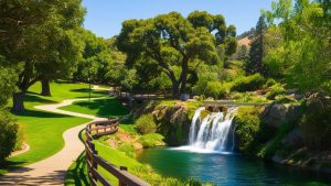 A scenic path in a lush park in Chico, California, highlighting the city’s dedication to preserving green spaces alongside development projects.