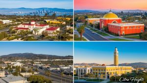 Collage of architectural landmarks and scenic views in Citrus Heights, California, showcasing the city’s cultural and architectural diversity.