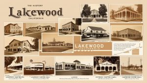 A collage showcasing historical buildings and landmarks of Lakewood, California, highlighting the city’s architectural and cultural heritage.