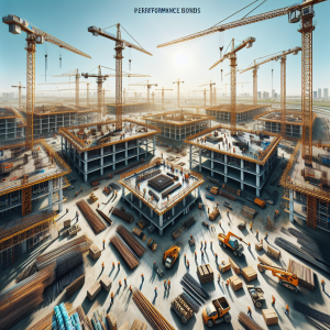 A large construction site with multiple cranes and building structures under construction, highlighting the scope of development projects that often require bid and performance bonds for project security.