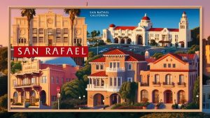 Collage of architectural landmarks in San Rafael, California, including classic and modern building designs. Emphasizes the city’s rich history and the role of high-performance bonds in maintaining infrastructure excellence.