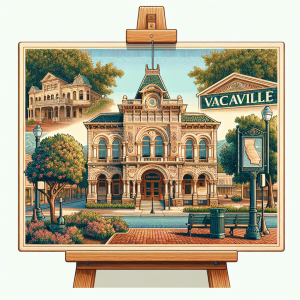 an image showcasing a historical landmark in Vacaville, CA, such as the iconic Nut Tree Plaza or the historic Vacaville Museum. Include details like vintage architecture, signage, and surrounding greenery to capture the town's rich history.