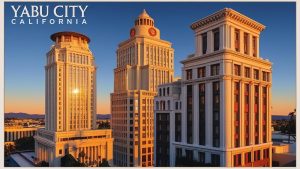 Sunlit high-rise buildings in Yuba City, California, symbolizing modern urban development supported by performance bonds for reliable construction practices.