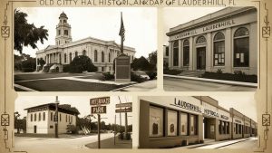 Collection of historic landmarks in Lauderhill, FL, including Old City Hall, Veterans Park, and the Lauderhill Historical Museum.