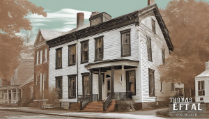 Historic colonial-style house in Norwich, Connecticut, with detailed wooden architecture, reflecting the city's rich history and preserved landmarks.