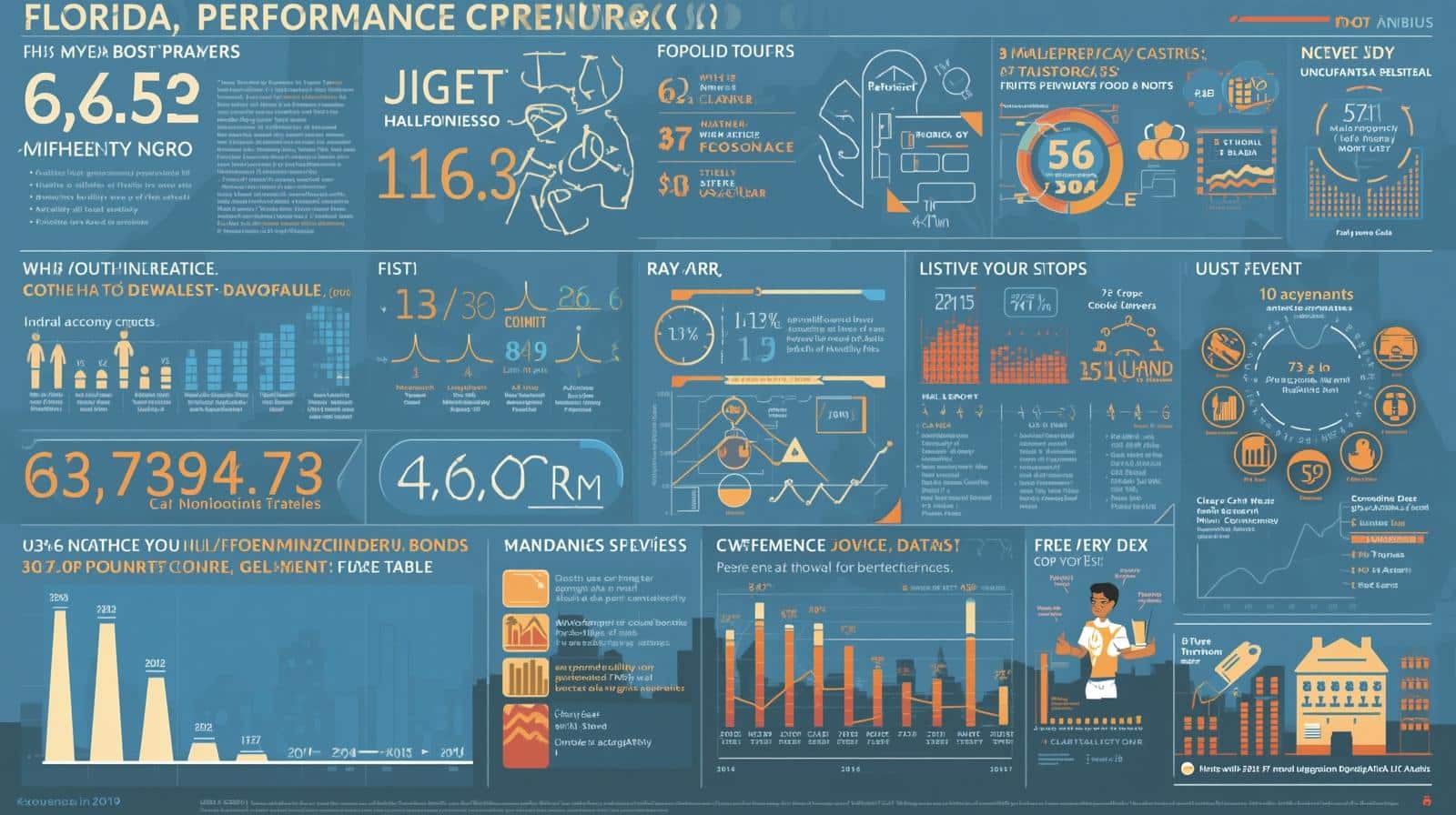 Comprehensive Fort Myers performance bond infographic with graphs highlighting permit counts, construction performance, and key figures.