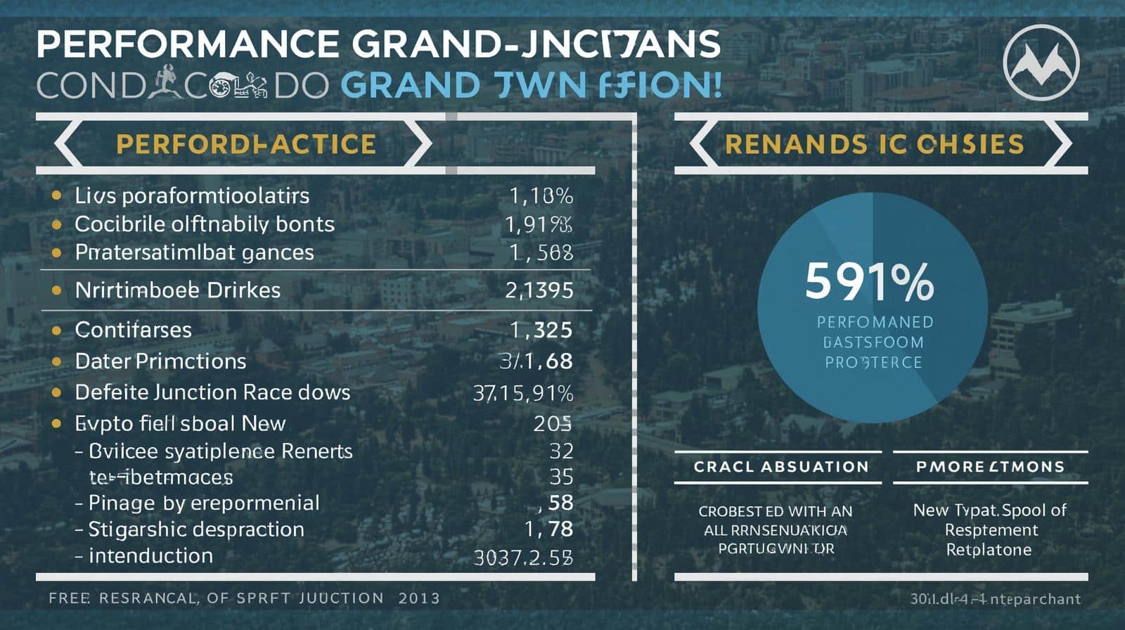Infographic showing performance metrics and percentages related to Grand Junction performance bonds, with a large pie chart displaying 591%.