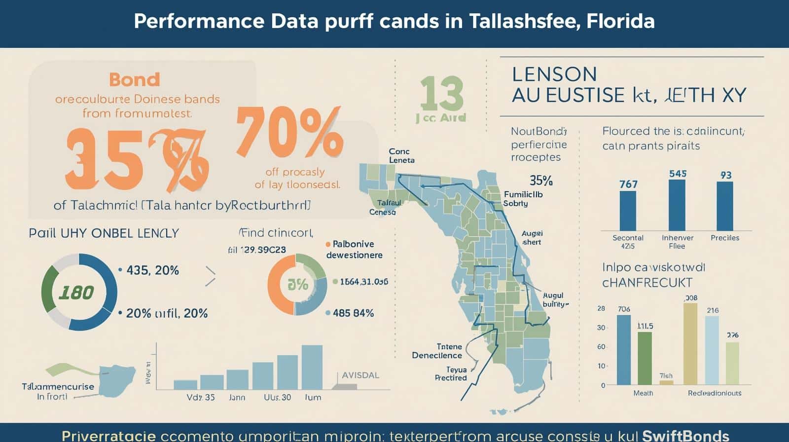 Infographic showing Tallahassee bond performance data with a Florida map, percentages, charts, and regional comparisons.