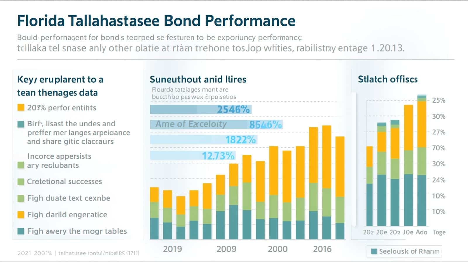 Bar and line chart infographic highlighting Tallahassee bond performance metrics, growth trends, and success factors.