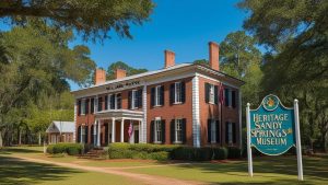 The Heritage Sandy Springs Museum in Georgia, a historic brick building surrounded by lush greenery and a welcoming community atmosphere.