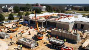 Construction workers operating heavy machinery on a site in Athens-Clarke County, Georgia, with visible logos and branding of the local government.