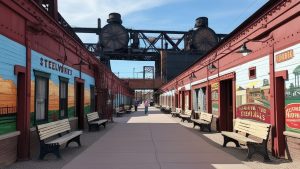 Steelworks Museum in Pueblo, Colorado, featuring historical architecture, murals, and industrial artifacts that celebrate the city’s rich steel production history.