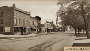 Historic downtown Addison, Illinois, with vintage buildings and a charming small-town atmosphere.