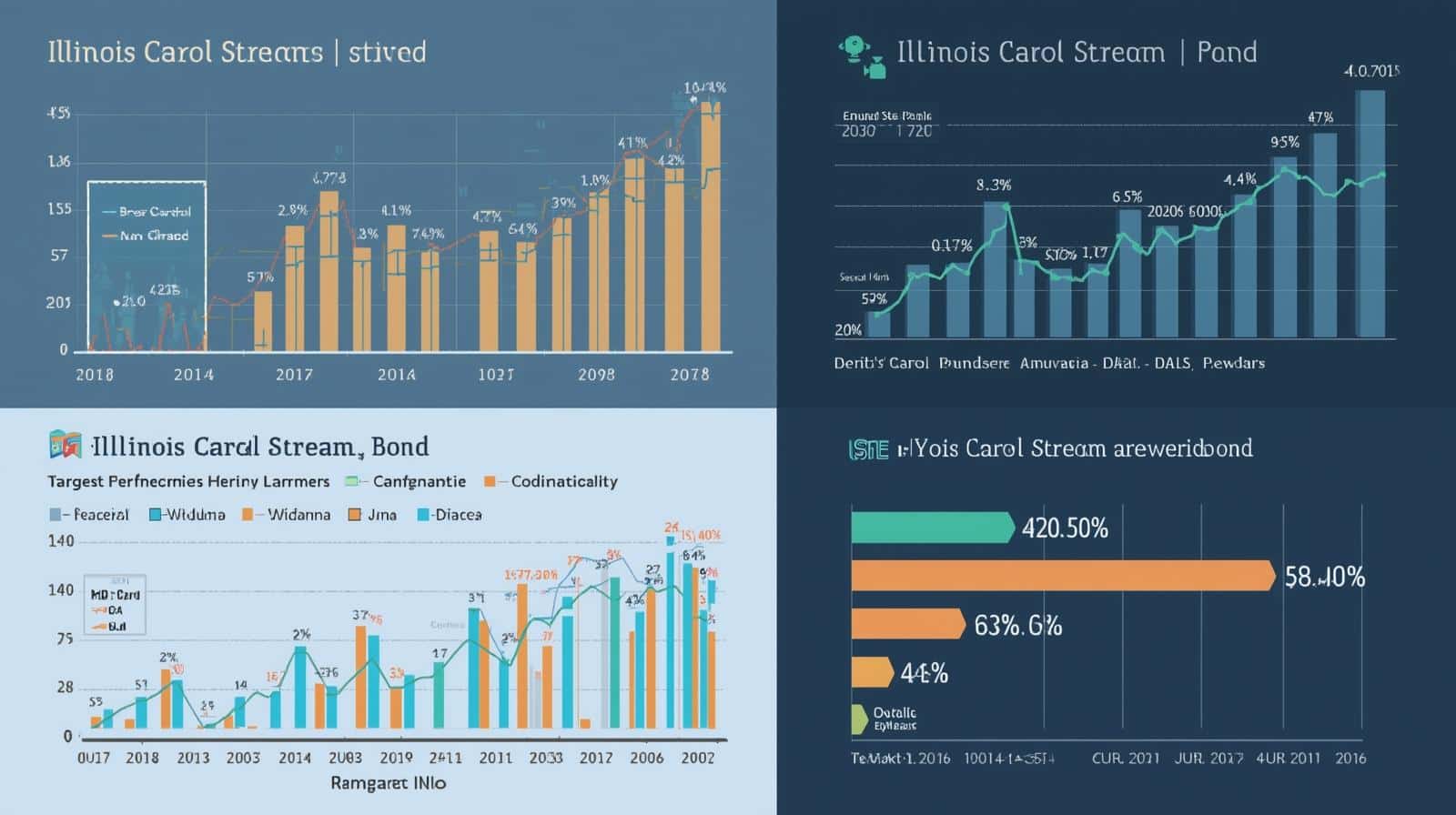 Comparative graphs and bar charts displaying Illinois Carol Stream bond trends and growth over time.