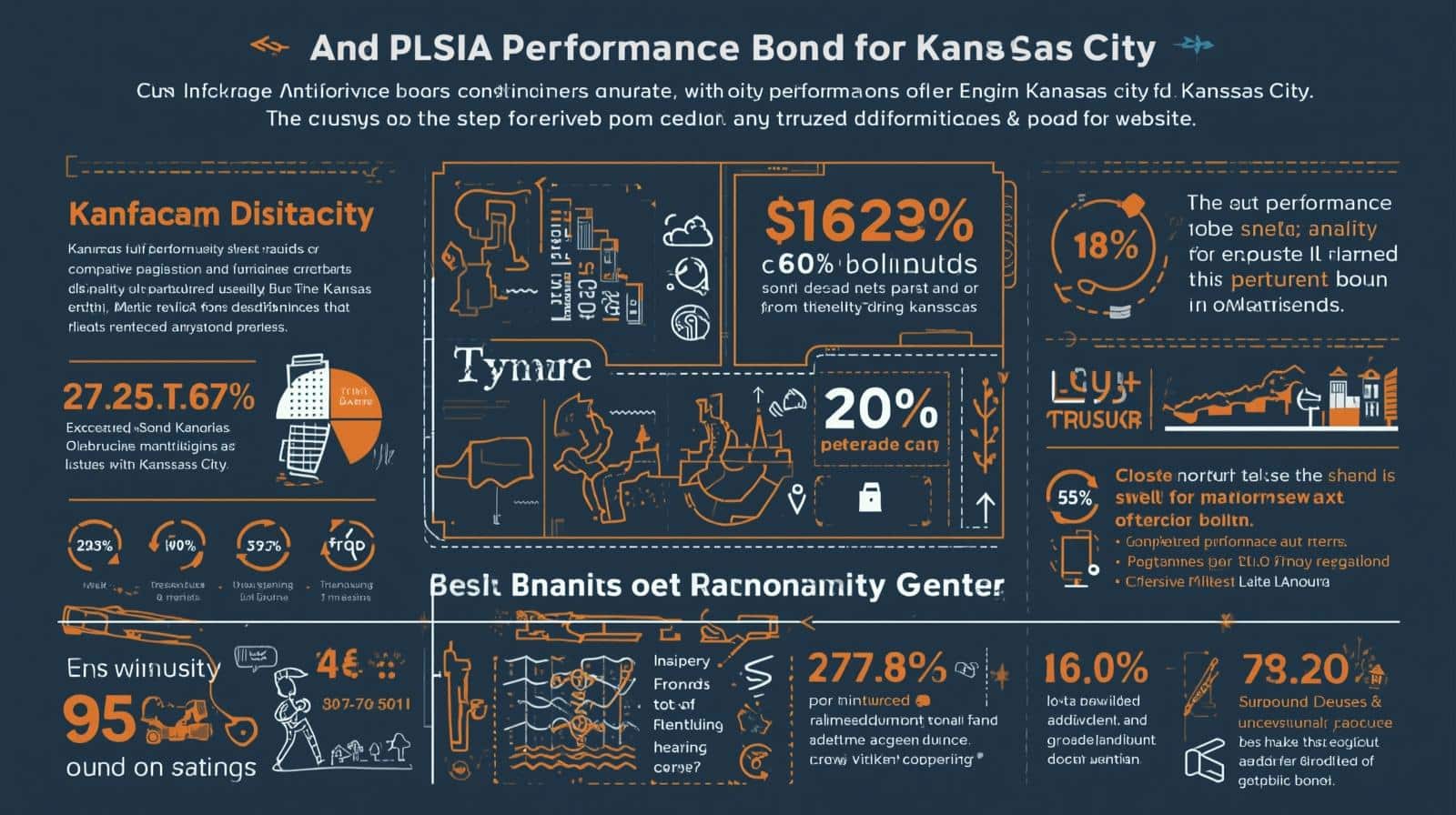 Data-driven infographic detailing Kansas City performance bond impact, financial percentages, and economic indicators.