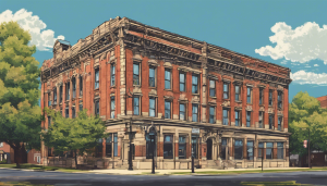 Historic red-brick building in downtown Wheeling, Illinois, showcasing the preservation efforts and developments often backed by performance and payment bonds.