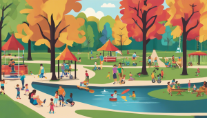 Vibrant park in Wheeling, Illinois, featuring families enjoying recreational activities, a testament to the community enhancements supported by bonded public works projects.