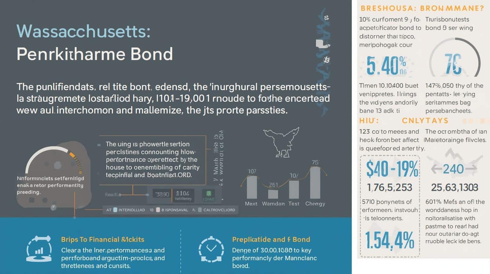 Dark-themed infographic with gauge graphics, key metrics, and charts summarizing Marlborough bond financial and legal details.