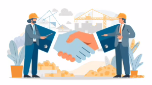 Construction professionals shaking hands to represent accountability and compliance under the Granite City IL building contractor surety bond