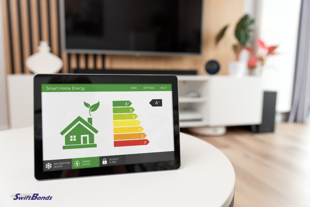 Eco-smart home, energy-efficient smartphone app screen.