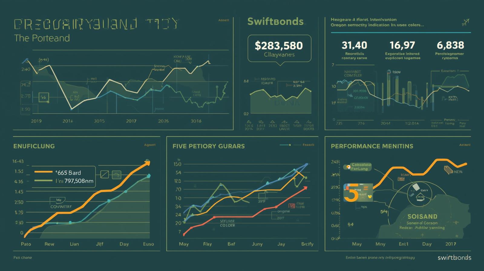 Data dashboard showing performance bond trends, investment charts, and key financial indicators for Portland projects.