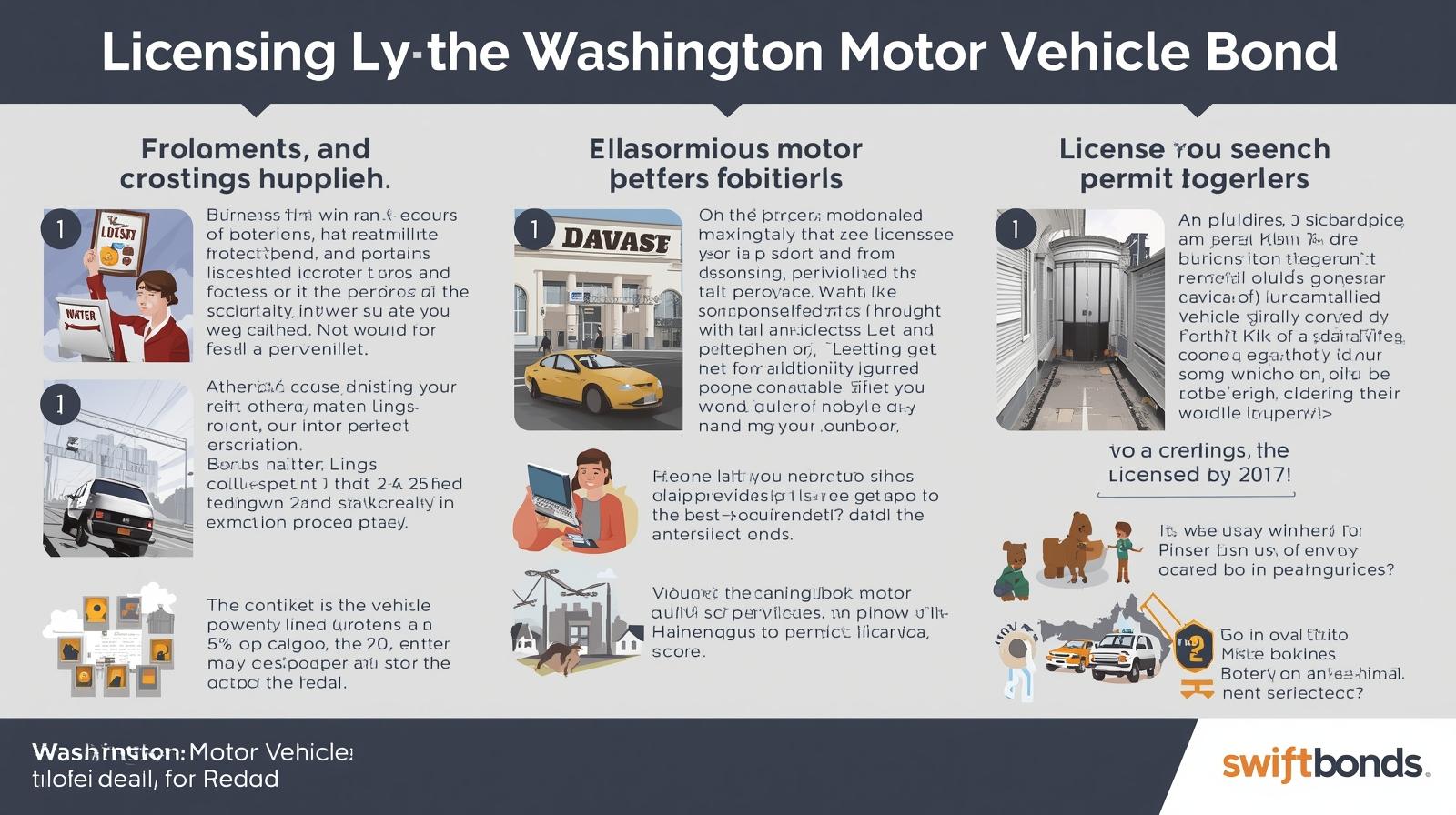 Washington Motor Vehicle Bond licensing and permit requirements infographic with illustrations.