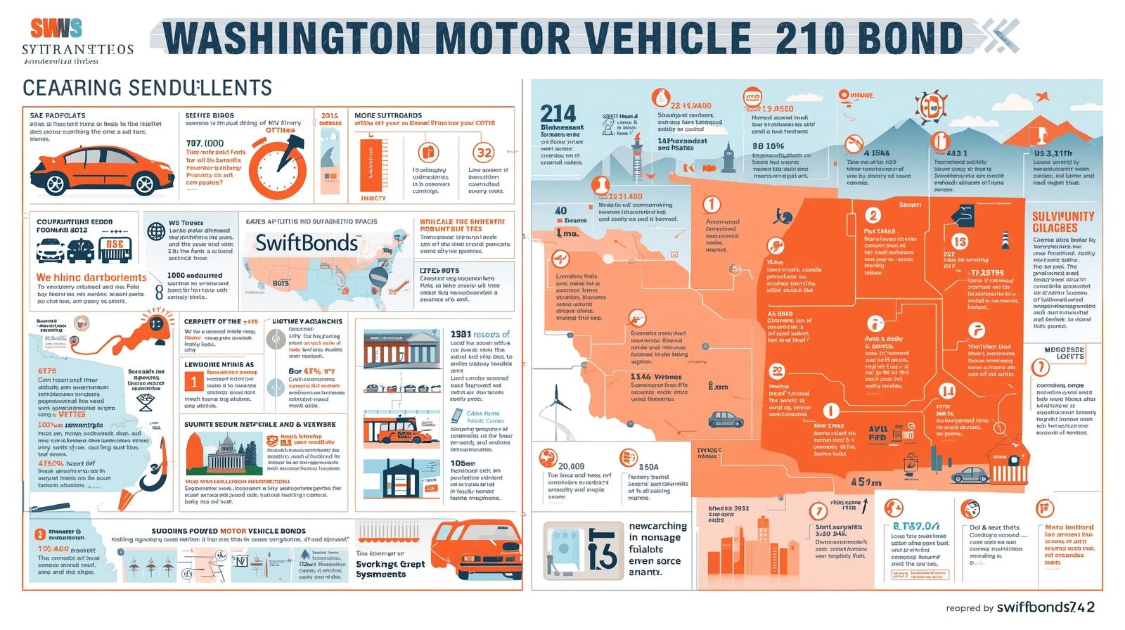 Washington Motor Vehicle Bond infographic with state map, statistics, and licensing details.