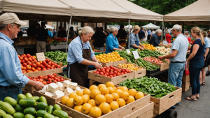 Local farmers and vendors selling fresh produce at a community farmers market in Winston-Salem, North Carolina.
