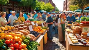 Local residents enjoy fresh produce, baked goods, and artisanal foods at a vibrant outdoor farmers market in Lakewood, Ohio.