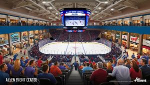 Crowds enjoy a hockey game at the Allen Event Center in Allen, Texas, a premier venue that benefits from city infrastructure and construction projects backed by performance bonds and payment and performance surety bonds.