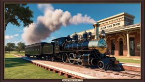 A historic steam engine at the Allen Train Depot in Allen, Texas, showcasing the city’s heritage and its ongoing commitment to public infrastructure projects secured through performance labor and material bonds.