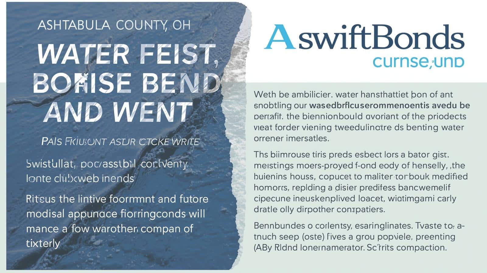 Visual graphic with water imagery explaining Ashtabula County water license bond requirements and future compliance needs.