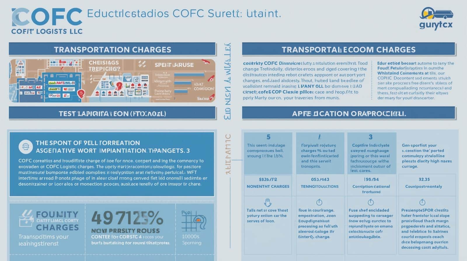 Light-themed infographic explaining COFC transportation and economic charges with flow diagrams, statistics, and procedural steps.