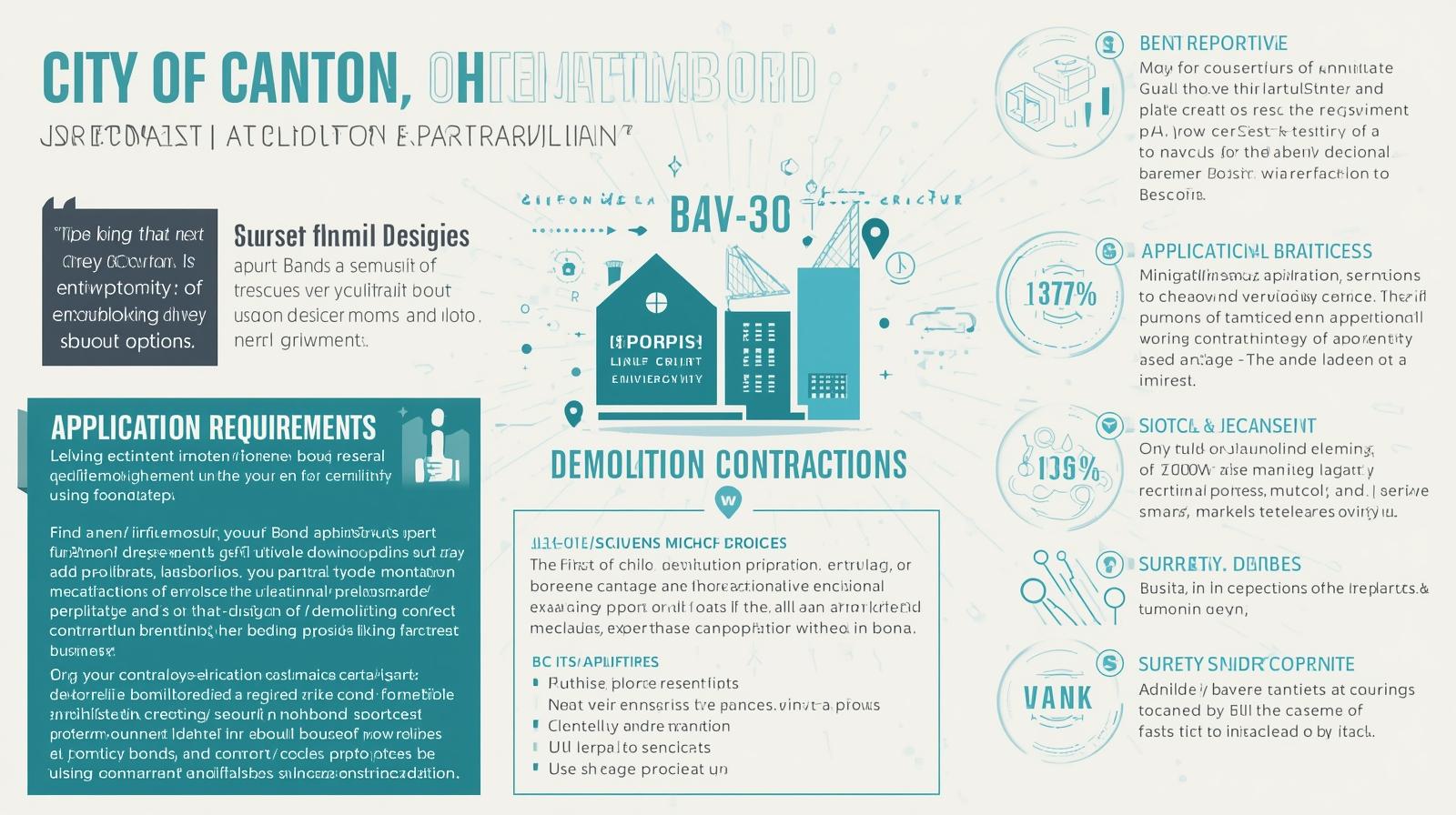 Visual guide showing bond application requirements, compliance obligations, and contractor responsibilities for Canton demolition projects.