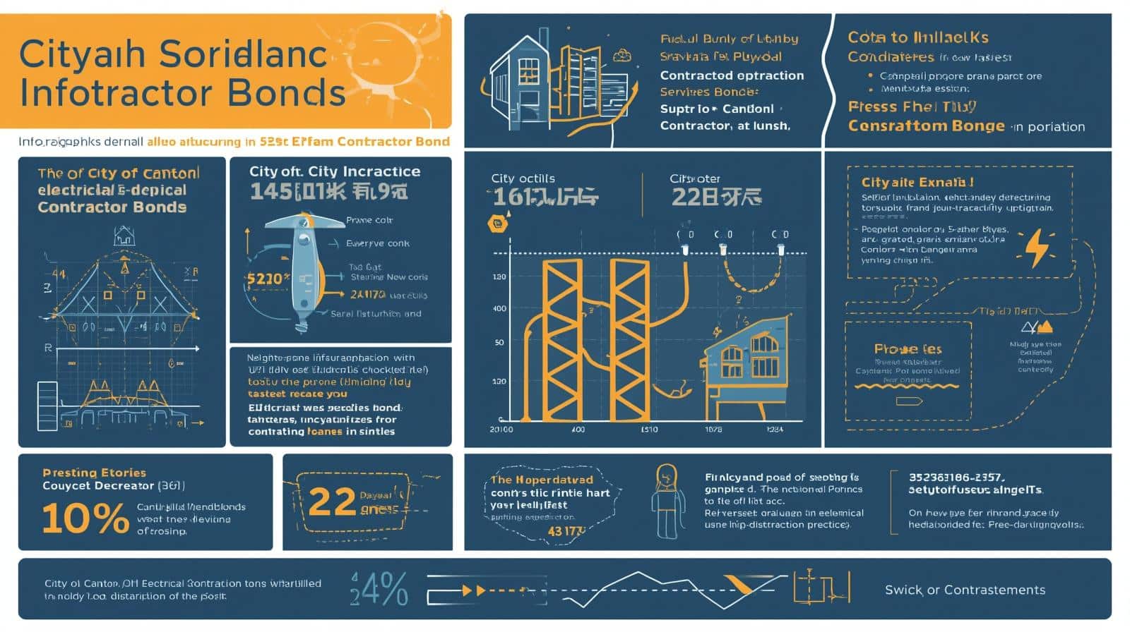 Infographic showing the City of Canton, OH Electrical Contractor Bond requirements with blueprint-style visuals and key compliance data.