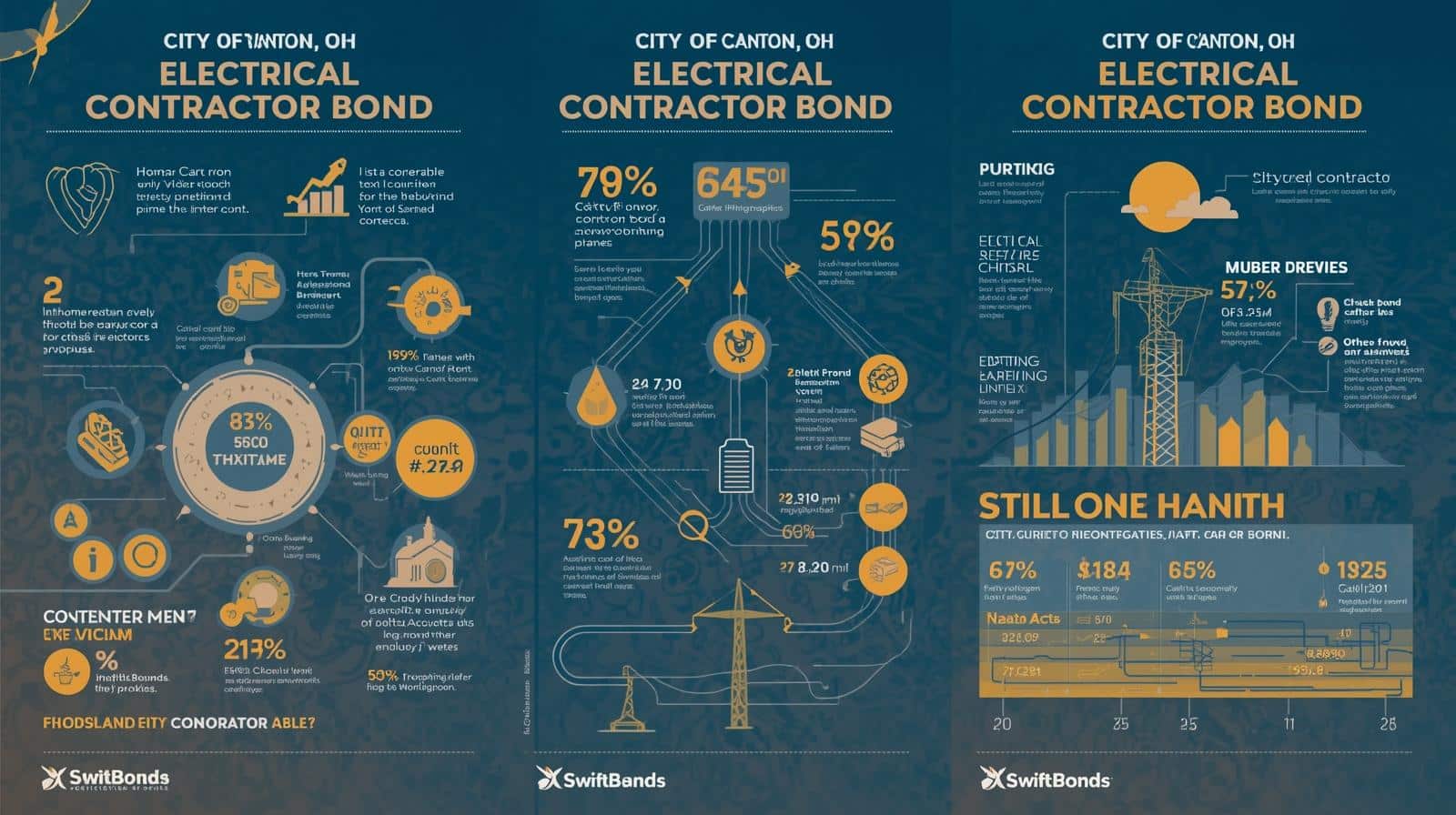 Detailed infographic with icons and statistics explaining benefits and key metrics of Canton, OH electrical contractor bonds.